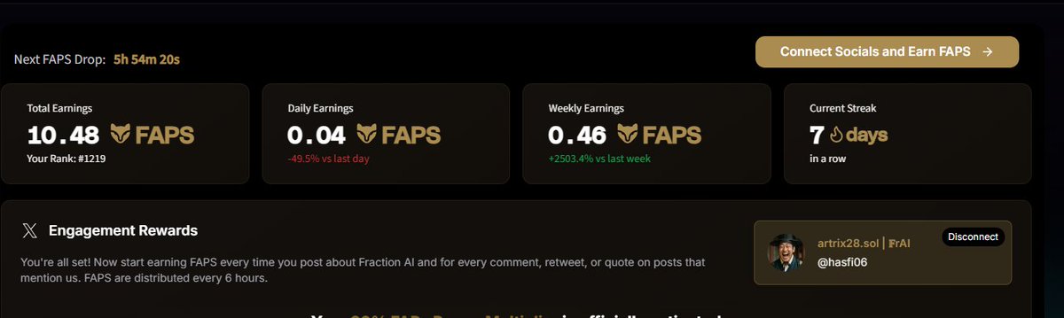 hasfi.ron.sol (@hasfi06) on Twitter photo 🔥 7-day streak strong.
Just hit 10.48 $FAPS on <a href="/FractionAI_xyz/">Fraction AI</a> ranking #1219!
AI x DePIN rewards just for showing up and engaging? Count me in. 🧠⚡️
Let’s push this to the top 100.
Next drop in 6h don’t sleep.
#FAPS #FRACTALS #FractionAI #DePIN #CryptoAI 🔥 7-day streak strong.
Just hit 10.48 $FAPS on <a href="/FractionAI_xyz/">Fraction AI</a> ranking #1219!
AI x DePIN rewards just for showing up and engaging? Count me in. 🧠⚡️
Let’s push this to the top 100.
Next drop in 6h don’t sleep.
#FAPS #FRACTALS #FractionAI #DePIN #CryptoAI