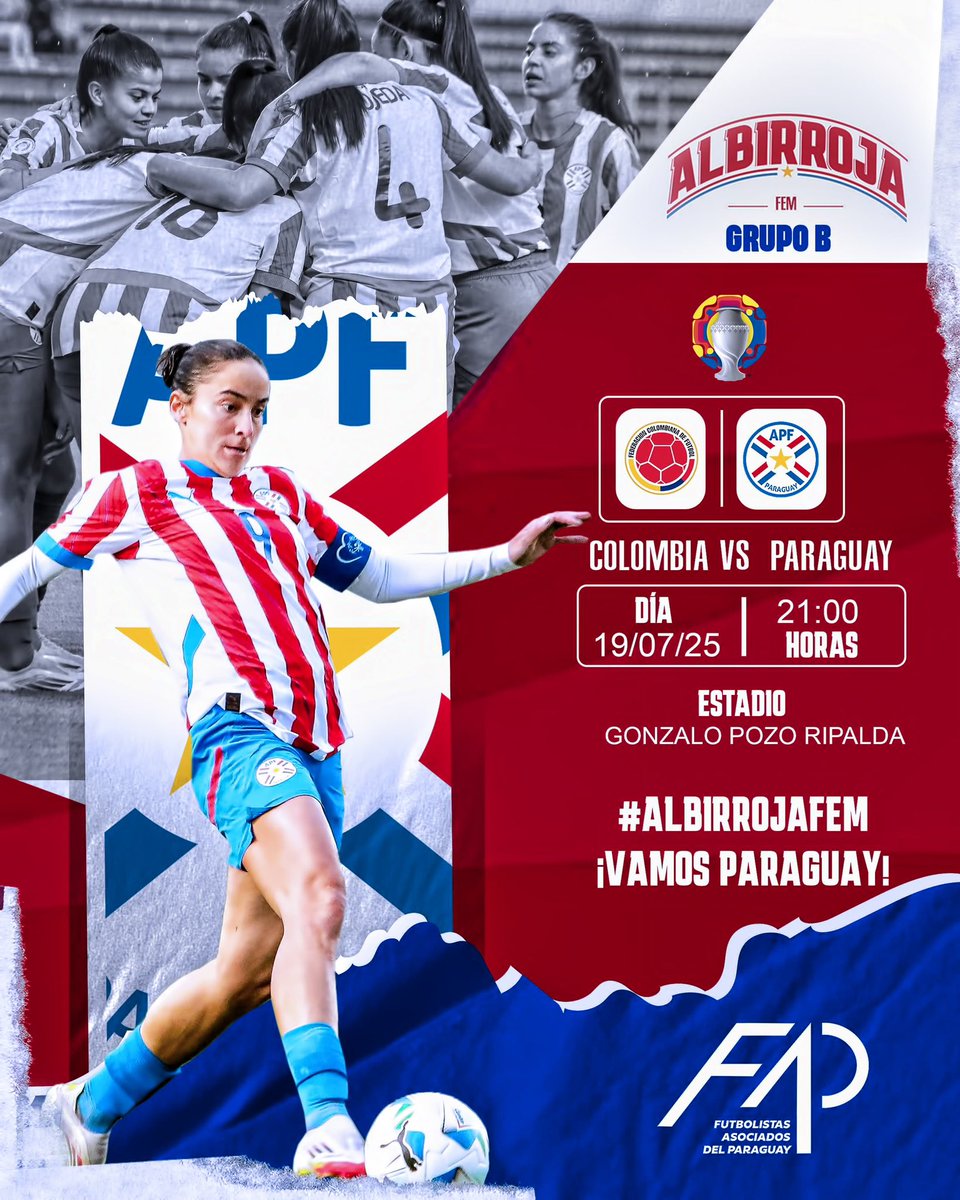 FAParaguay's tweet image. 🏆 #CopaAmericaFEM #Ecuador2025🇪🇨
🇵🇾 La #AlbirrojaFEM 🙋🏻♀️ disputa hoy (21:00 vs. #Colombia) por la segunda jornada de la competencia.
💪🏼 ¡Éxitos a la selección femenina en este partido! ¡VAMOS, CHICAS, VAMOS #PARAGUAY! 🤩
#FAP #FutbolistasParaguayas #FútbolParaguayo #Paraguay
