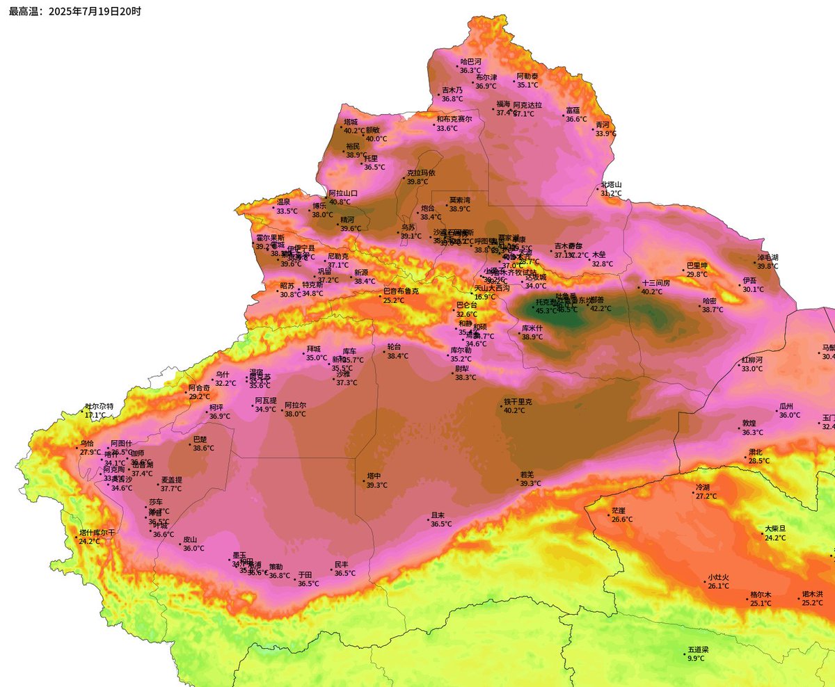 yangyubin1998's tweet image. Today, temperature in Pari, Tibet, reached 18.6C, the highest in history (4,297m asl)! Dongkan in the Turpan Basin reached a new high of 46.5C , and AWS reached a maximum of 48.2C! Temperature in Xinjiang will continue to rise tomorrow, and Turpan will approach 50C! @extremetemps