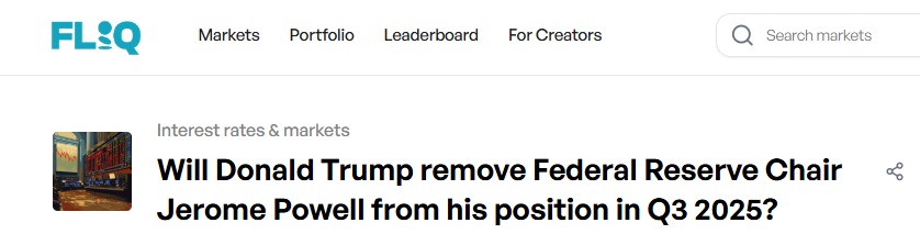 Shahzaib78630's tweet image. Will Donald Trump remove Fed Chair Jerome Powell in Q3 2025? 🤔
📅 Deadline: Sept 30, 2025
📊 Trade YES / NO & profit if you’re right.
⚡ This market is on @predictonfliq Closed Mainnet – only limited access users can participate until Public Mainnet goes live!
💡 Want access?…