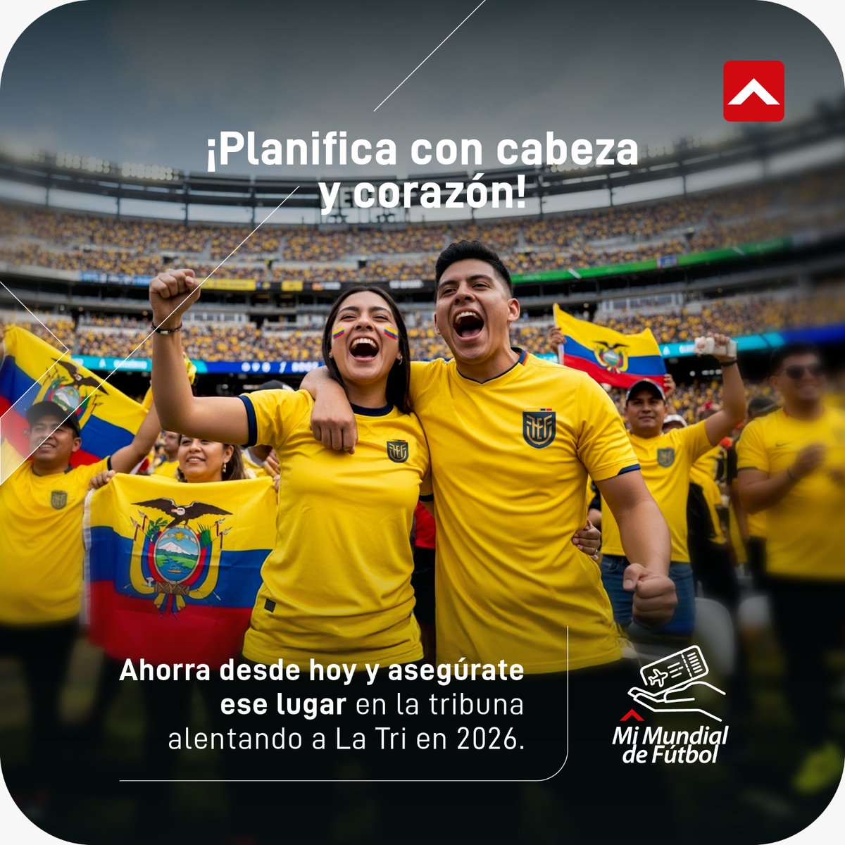 🇪🇨⚽ El sueño ya está clasificado… ¿y tú?

Empieza hoy tu 𝗣𝗹𝗮𝗻 𝗱𝗲 𝗔𝗵𝗼𝗿𝗿𝗼 𝗠𝗶 𝗠𝘂𝗻𝗱𝗶𝗮𝗹 y prepárate para alentar a 𝗟𝗮 𝗧𝗿𝗶 en el 2026.

 🎉🌎 Porque los goles se viven diferente cuando estás ahí, en la tribuna, con el alma en la cancha.

🔴 ¡Activa tu plan