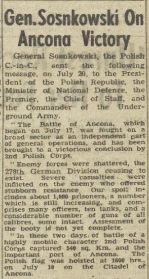 MJBudzinski's tweet image. British Eighth Army News -July 24, 1944
"GEN-SOSNKOWSKI On Ancona Victory"
"The Battel of Ancona...has been brought to a victorious conclusion by the 2nd Polish Corps."