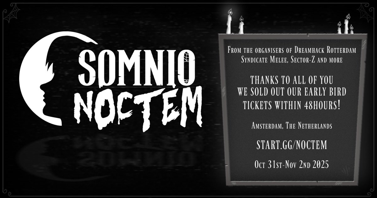As always, thank you so much for your continued support for our events.🧡

We have a lot more news and information lined up in the coming weeks so stay tuned!🌖

📅31 Oct. 01, 02 Nov.
🎮SSBM, SSBB, SSBU, Rivals 2, MKW
📌H20 Esports Campus

Sign up and more information⬇️