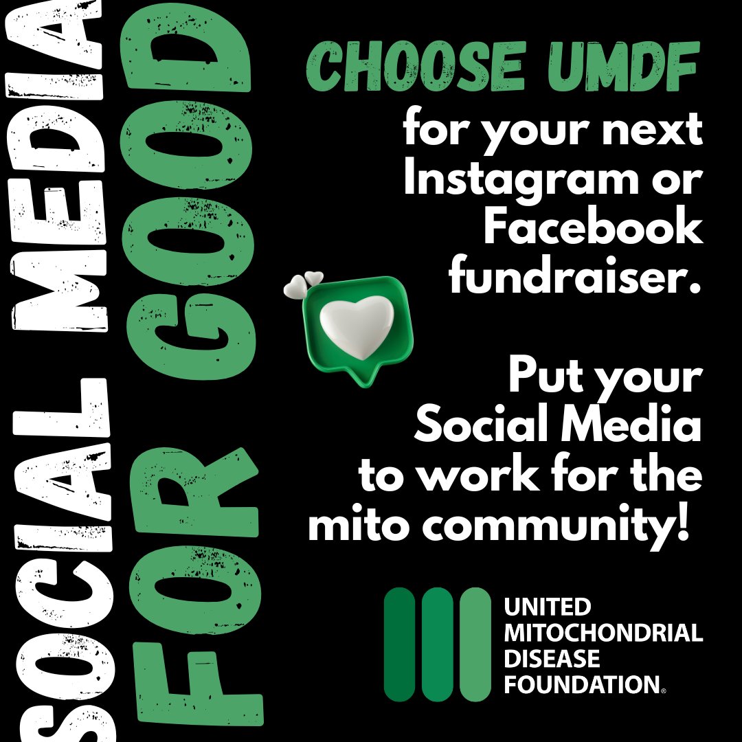 UMDF's tweet image. Want to use your social media powers FOR GOOD? Put your social accounts to work for the #mito community. CHOOSE UMDF for your next Facebook or Instagram fundraiser. It's an easy way to make a difference toward treatments and cures for #mitochondrialdisease!