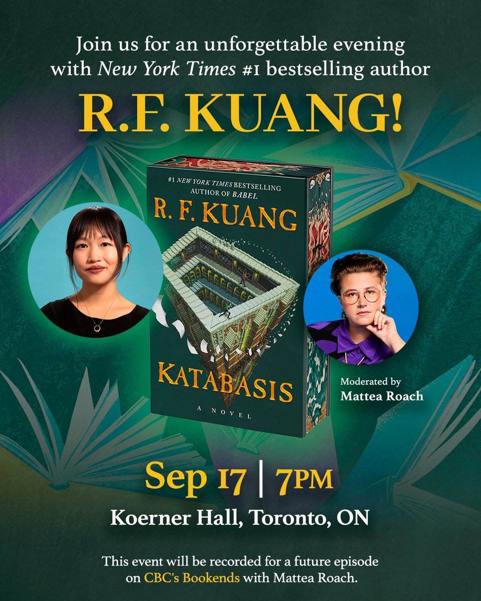 HarperCollinsCa's tweet image. Mark your calendars for September 17th and join New York Times #1 bestselling author @kuangrf for an unforgettable evening in conversation with @mattearoach to celebrate the release of #Katabasis! Get your tickets before they sell out here: bit.ly/4eXyTRm