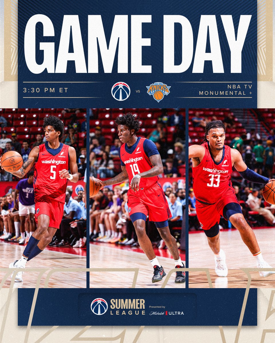 WashWizards's tweet image. Last run at @NBASummerLeague ☀️
⏰ 3:30 p.m. ET
📺 @NBATV & @MonSportsNet
🤝 Pres. by @MichelobULTRA