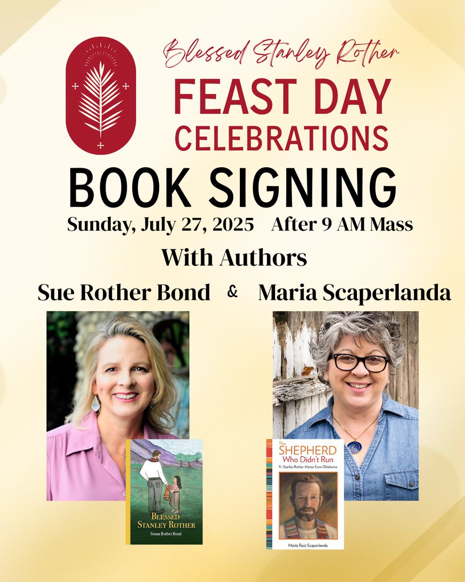 Join the festivities to celebrate Blessed Stanley Rother's Feast Day! On Saturday, July 26 includes a puppet show, a procession, Mass, live music and more! On Sunday, July 27, authors Sue Rother Bond and Maria Scaperlanda will be doing a book signing after the 9 a.m. Mass. Don't