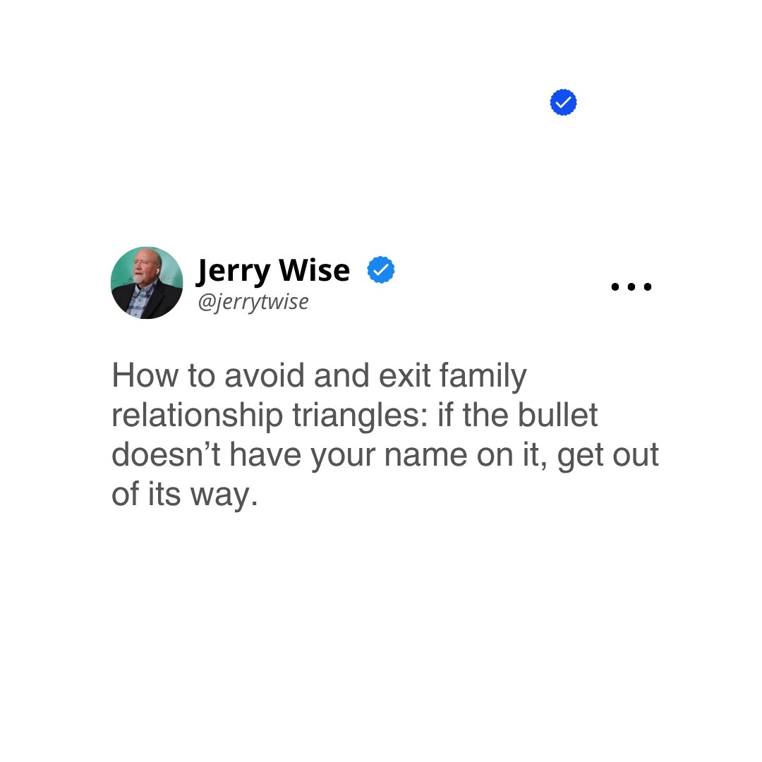 jerrytwise's tweet image. In family relationship triangles, if the bullet doesn’t have your name on it, get out of its way.
It’s time to break free from unhealthy family dynamics.
👉 Join my FREE Training. Link in Bio!