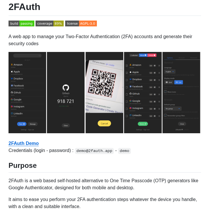 tom_doerr's tweet photo. self-hosted 2FA manager for your accounts https://t.co/O5rJkadsRh