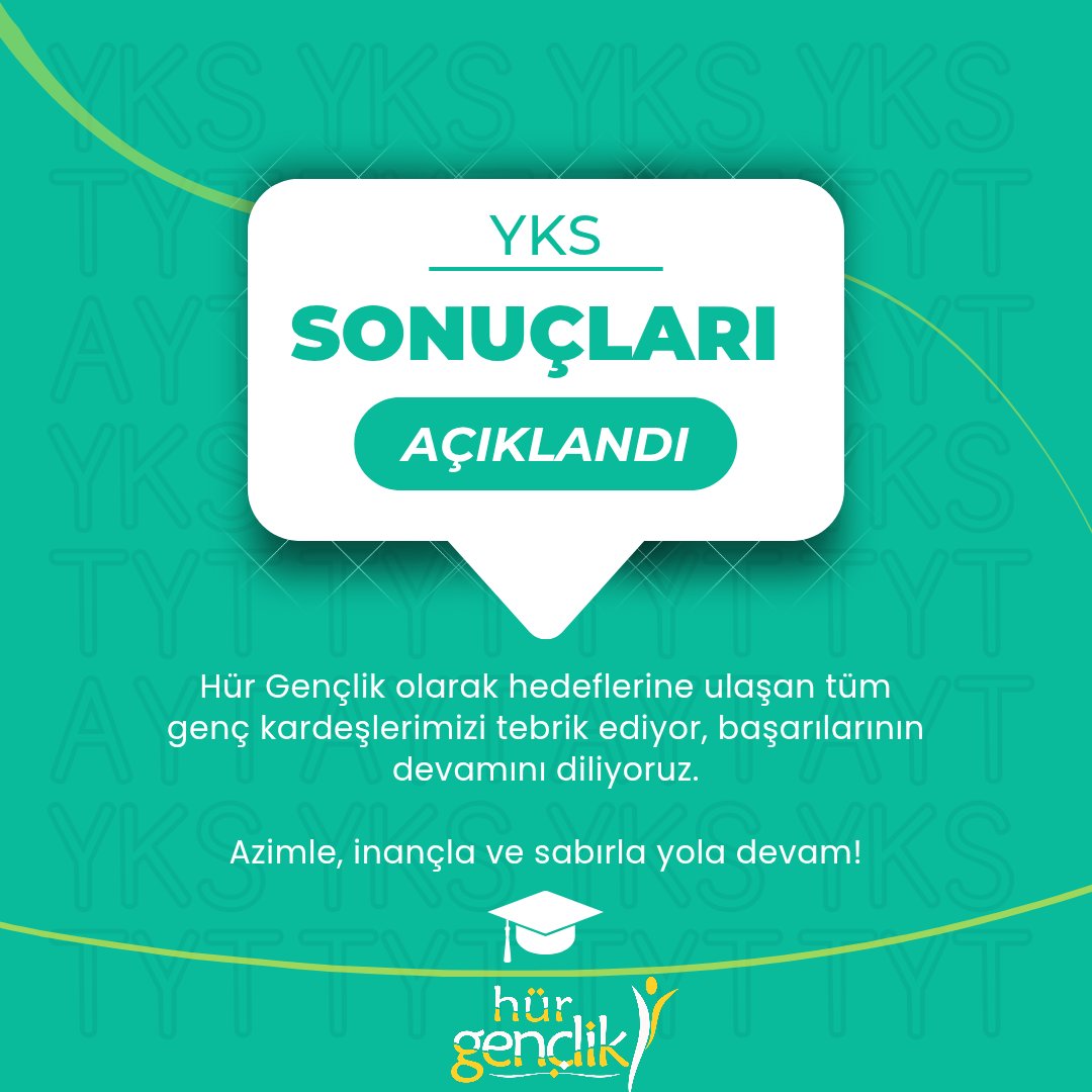 📢 YKS 2025 sonuçları açıklandı!

Hür Gençlik olarak hedeflerine ulaşan tüm genç kardeşlerimizi tebrik ediyor, başarılarının devamını diliyoruz.

İstediği sonucu alamayan kardeşlerimiz de unutmasın ki hayat tek bir sınavdan ibaret değildir.

Azimle, inançla ve sabırla yola devam!