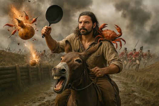 ForcedValor's tweet image. 🌶️ Join Brandon Herrera at the Battle of New Orleans, Jan 8, 1815! Riding his donkey Biscuit, wielding a skillet & exploding pepper gourds, he turns the tide! 🎉 Read now: forcedvalor.com/exploits/the-g… #ForcedValor #WarOf1812 #BattleOfNewOrleans 🦀