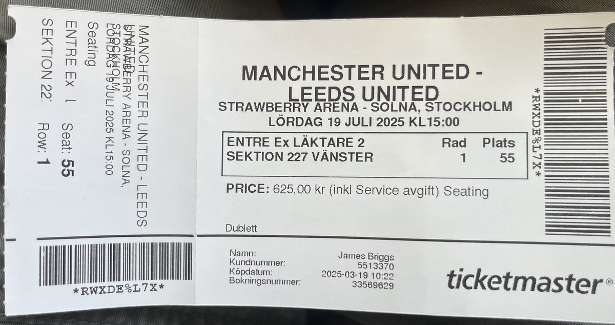 jimbriggs2_jim's tweet image. Bonus ticket for today. Manchester United v leeds at the Strawberry Arena, Stockholm.
#ManchesterUnited #ManUtd #MUFC #UTFR #GGMU
