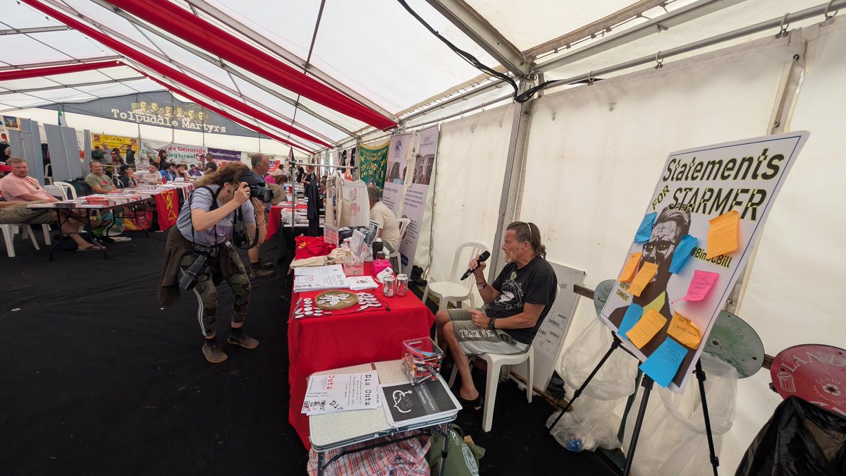 BenClaimant's tweet image. The @Dis_PPL_Protest stall is going down really well. We've been in another debate and did an open mic. The badges are going down really well.
#TolpuddleFestival