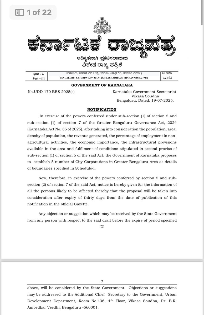 nethrapal's tweet image. Karnataka has brought in greater bangalore corporation.
However the real representation comes when OBCs are also given 27% reservation in councillor elections.
This needs to be implemented immediately and elections should be notified.
OBC reservation in Muncipal corporation is…