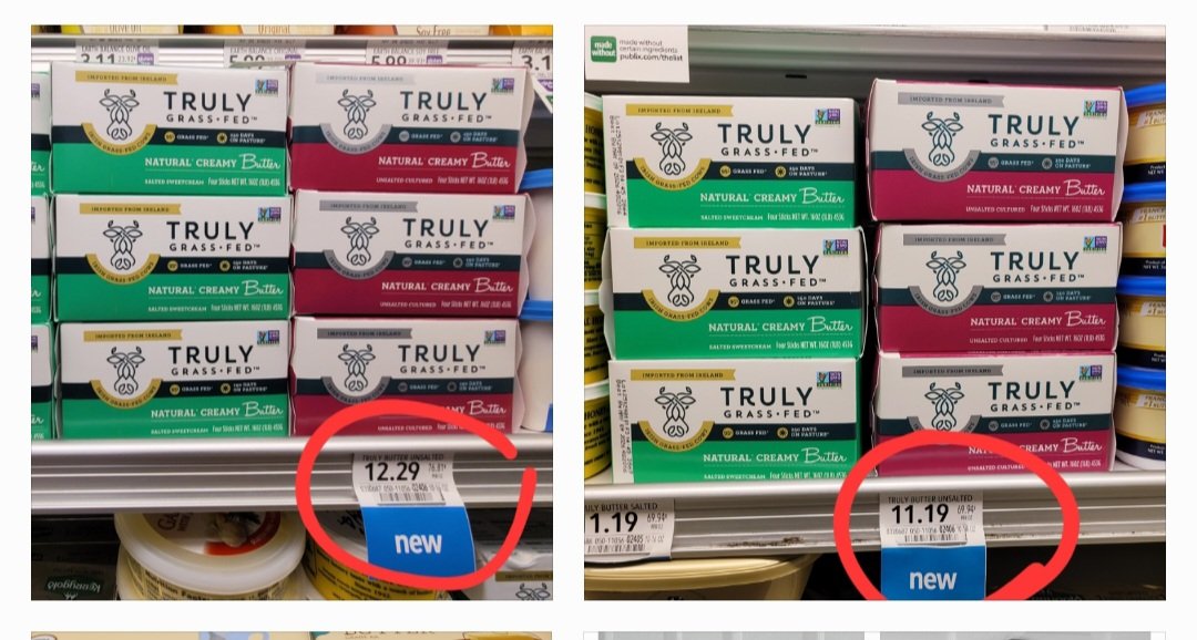 TruthFREEDOM83's tweet photo. #Trulyoutrageous butter prices @Publix.  Same day ...different Publix locations.   $1.10 difference https://t.co/r8hgFPm7a5