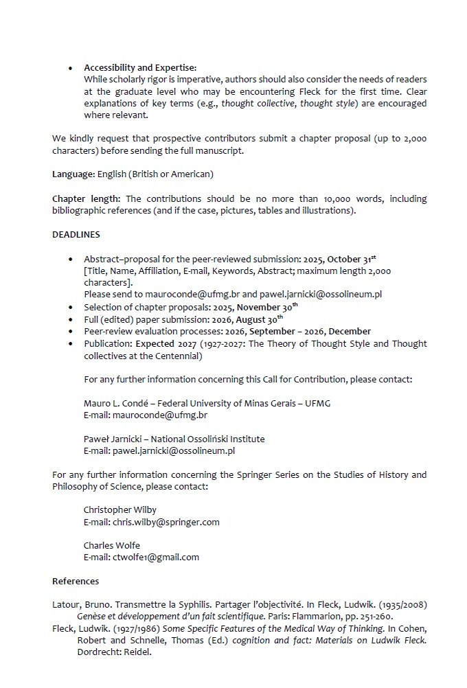 New book on Ludwik Fleck,
Paweł Jarnicki and I are pleased to announce a forthcoming edited volume on Ludwik Fleck, to be published by Springer. We would be grateful if you could share it widely within your networks. We look forward to receiving your proposals and contributions