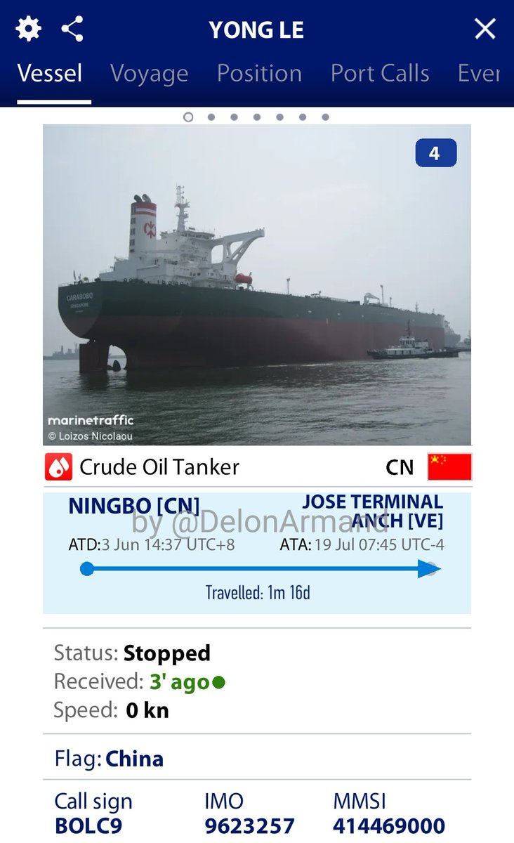 DelonArmand's tweet image. Supertanquero YONG LE (ex Carabobo) arribando a Jose Anch, Venezuela desde China, buque que pertenecía a PDVSA y fue "entregado" al régimen comunista chino en época de Chavez y el Min. Ramirez, también "entregaron" al Xing Ye (ex Boyacá) y Thousand Sunny (ex Junin).
#tankers #Oil