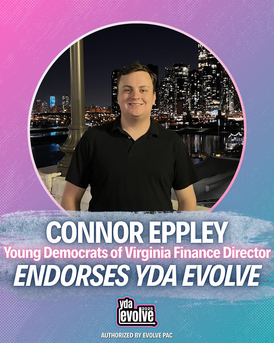 🎉ENDORSEMENT ALERT🎉
<a href="/VAYD/">Virginia Young Dems</a> Finance Director Connor Eppley endorses #YDAEvolve!

We're excited to get to work with Connor to build a YDA that supports the critical work VAYD is doing to get Democrats elected up-and-down the ballot!

Thanks for your support, Connor!