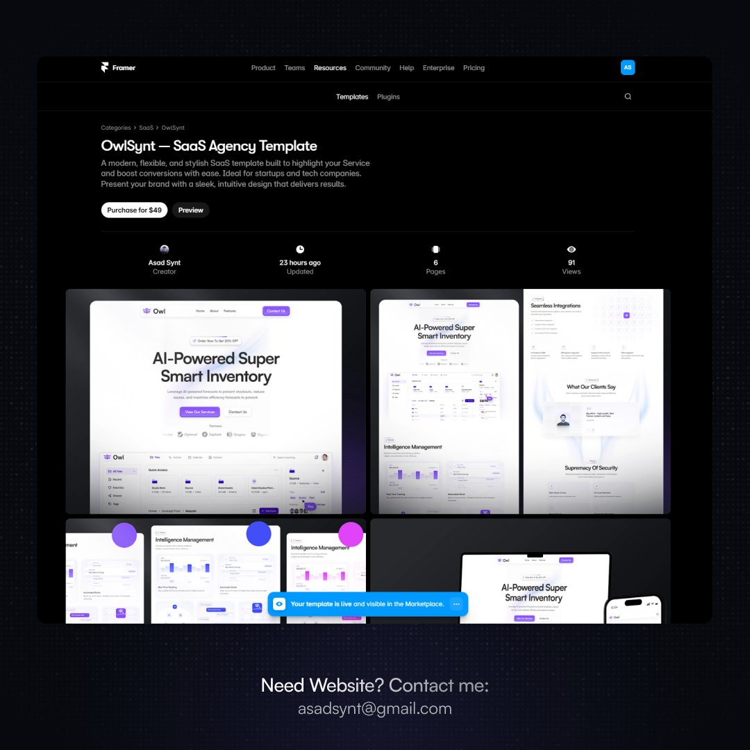 AsadSynt's tweet image. My owl @framer template is live right now on the marketplace! Let&apos;s go!!

This is one of my favourit template

You can get it from here:
framer.com/marketplace/te…