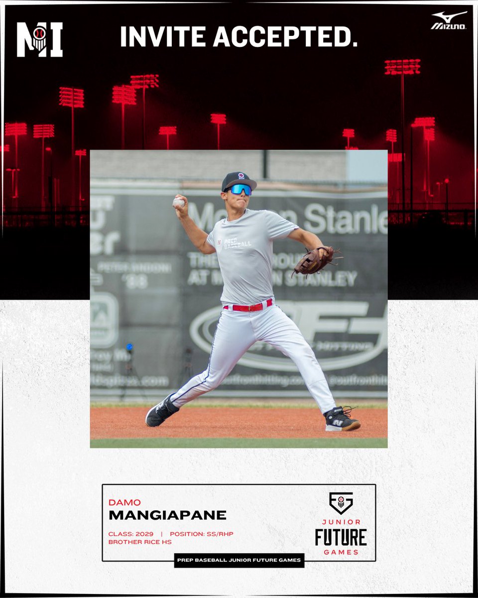 𝙄𝙣𝙫𝙞𝙩𝙚 𝘼𝙘𝙘𝙚𝙥𝙩𝙚𝙙 ✅

2029 SS/RHP Damo Mangiapane (Brother Rice) is headed to LakePoint for #PBFG25 

6-0/170 two way with FB into low 80s 

<a href="/Damo_Mang/">Damo Mangiapane</a> | <a href="/BRiceBaseball/">Brother Rice Baseball</a>