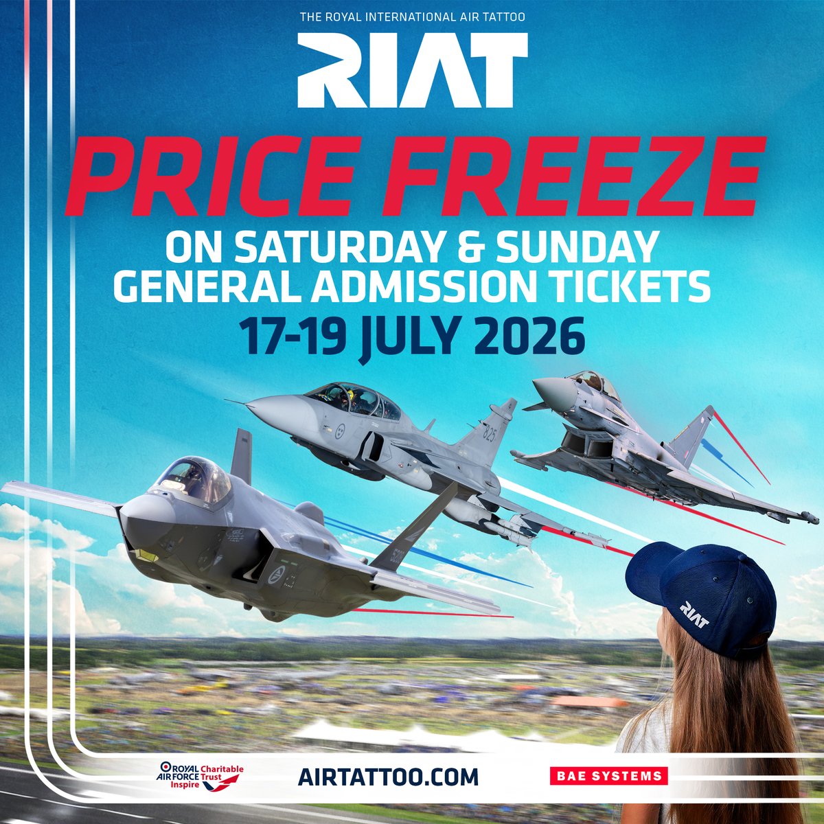 airtattoo's tweet image. 🚨 RIAT26 TICKETS ON SALE NOW! 🚨
We’ve FROZEN prices for Saturday and Sunday General Admission - gets yours now to join us for an unforgettable weekend of aviation excitement 🔥✈️
Don't miss out: airtattoo.com/tickets-packag…