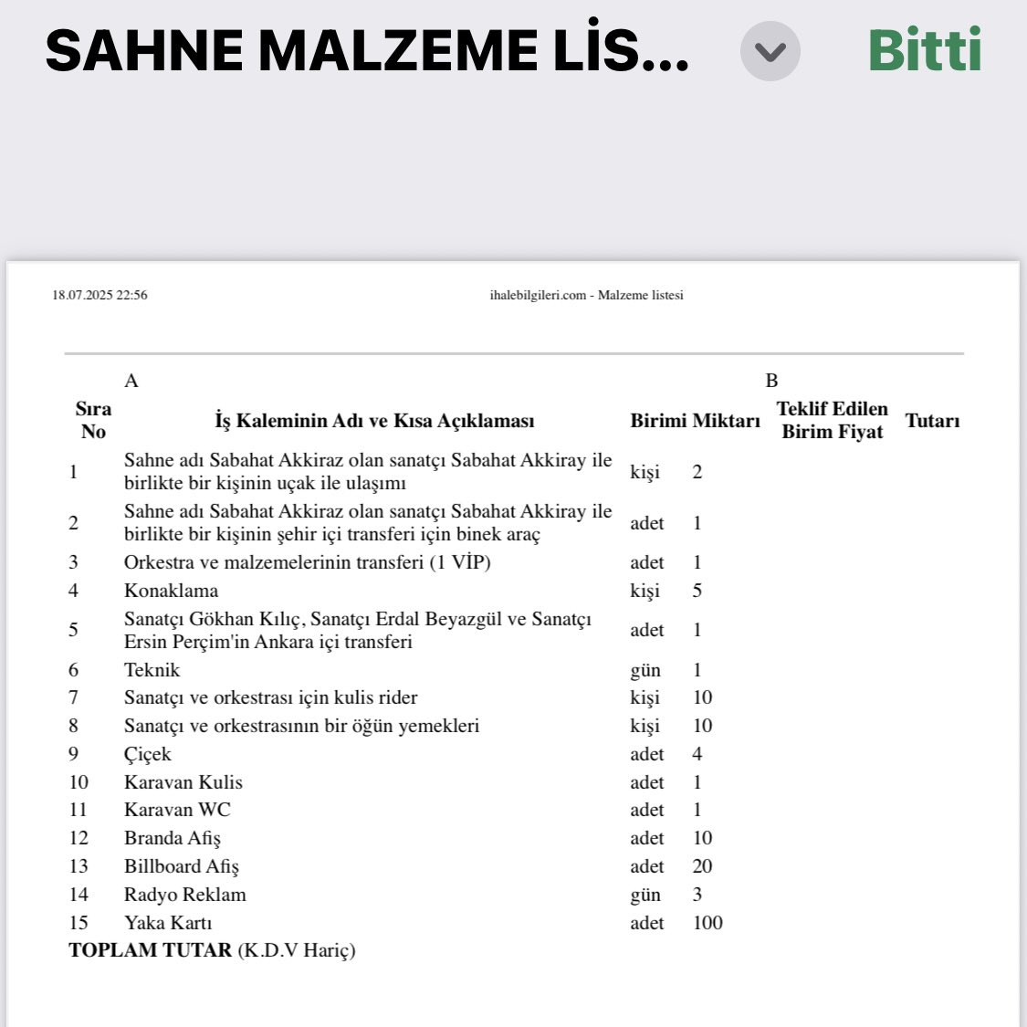 06melihgokcek's tweet photo. MANSUR YAVAŞ YENI KONSERLER VERDIRDI… YENI KONSERLERI VE SESLENDIRMEYE VERDIĞI PARALAR DAHA ÖNCEKI KONSERLERLE MUKAYESE EDILDIĞINDE MANSUR YAVAŞ‘IN SKANDALI ÇOK AÇIK ORTAYA ÇIKTI…

KONSERLERE 94 MILYONA KADAR PARA VEREN MANSUR YAVAŞ‘IN ASLINDA BU KONSERLERE 2 MILYONDAN FAZLA PARA VERMEYECEĞI YENI YAPTIĞI IHALEDE BELLI OLDU…

MANSUR YAVAŞ YENİ KONSER İHALESİ YAPTI…

KONSERE SABAHAT AKKİRAZ, GÖKHAN KILIÇ, ERDAL BEYAZGÜL VE ERSİN PERÇİM’İ DAVET ETTİ.

ŞİMDİ VERECEĞİM RAKAMA ŞOKE OLACAKSINIZ.

DÖRT SANATKARIN TOPLAM KAŞE MİKTARI (yani ücreti)
934.375.-TL…🔻

SAHNE PARASI 785.000 TL…
BUNLARIN İÇİNDE NELER VAR?;
1Sahne adi Sabahat Akkiraz olan sanatçi Sabahat Akkiray ile kisi birlikte bir kisinin uçak ile ulasimi
2Sahne adi Sabahat Akkiraz olan sanatçi Sabahat Akkiray ile birlikte bir kisinin sehir içi transferi için binek araç
3 Orkestra ve malzemelerinin transferi (1 VIP)
4 Konaklama
Sanatçi Gökhan Kilç, Sanatçi Erdal Beyazgül ve Sanatçi
Orkestra ve malzemelerinin transferi (1 VIP)
5Ersin Perçim'in Ankara içi transferi
6Teknik
7Sanatçi ve orkestrasi için kulis rider
8Sanatçi ve orkestrasinin bir ögün yemekleri
9Çiçek
10Karavan Kulis
11Karavan WC
12Branda Afis
13Billboard Afis 
14Radyo Reklam
15Yaka Karti

TOPLAM KONSER MALİYETİ 785.000+934.375=1.719.375 TL

OSMAN GÖKÇEK TELEVIZYONLARDA KAÇ KEZ KONSER MALIYETLERININ 2 MILYON TL’YI GEÇMEYECEĞINI SÖYLEDI. MANSUR YAVAŞ SON YAPTIĞI IHALEYLE OSMAN’IN IDDIALARINI KENDI ISPATLADI.

MANSUR PARALAR NEREDE? VURGUNU KIM YAPTI? PARALARI KIM CEBINE ATTI? SEÇIM MASRAFLARI BURADAN MI ÇIKTI?

BURADAN SAVCILIĞA VE MÜLKIYE MÜFETTIŞLERI‘NE BU BELGELERI ATIYORUM. MANSUR SON YAPTIĞI KONSER IHALESIYLE KONSERLERIN GERÇEK FIYATINI KENDI ITIRAF ETMIŞTIR. LÜTFEN MANSUR‘DAN BUNUN HESABINI SORUN.