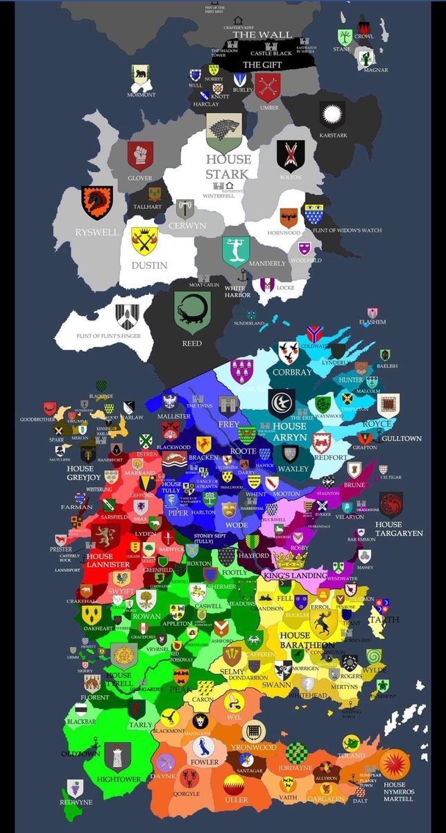 HOTDNewsHBO's tweet photo. Awesome map of Houses in Westeros https://t.co/t2iScudoCz