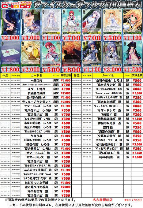 ヴァイスシュヴァルツ 買取情報】 「Summer Pockets REFLECTION BLUE