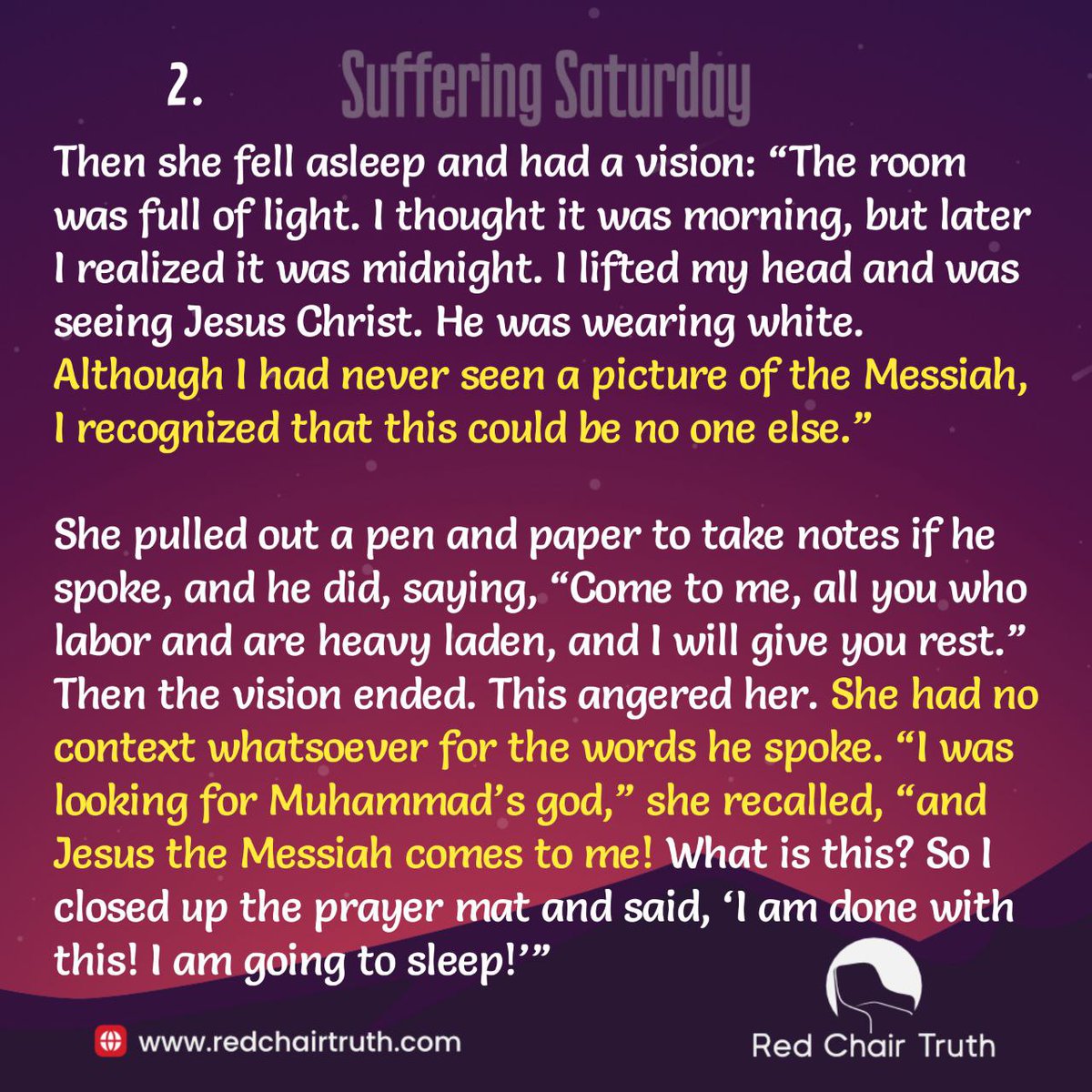 redchairtruth1's tweet photo. She wasn’t searching for Jesus. She was searching for peace. But in her cry for help, a voice came from the unexpected. Was it a dream? Or was the truth far bigger than she imagined?
Uncover Afrooz’s journey this Suffering Saturday.
#RedChairTruth #SufferingSaturday https://t.co/7DoKuynE3g