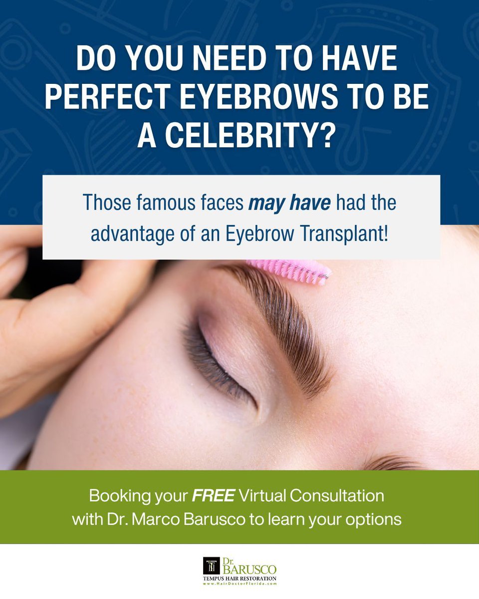 TempusHair's tweet image. Do you need perfect #Eyebrows to be a celebrity? Those famous faces may have had an #EyebrowTransplant! You can, too! Book your FREE #VirtualConsultation with Dr. Marco Barusco to learn your options for beautiful, perfect, permanent brows and shine bright!
hairdoctorflorida.com/facial-hair/