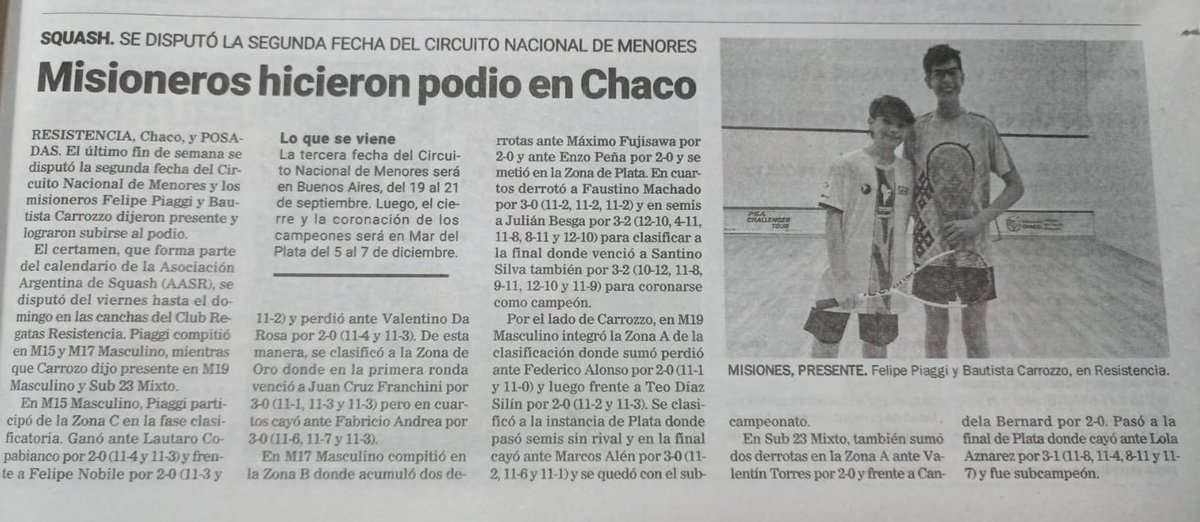 misionessquash's tweet photo. Noticias  #squash #tierracolorada @primeraedicionw https://t.co/DgTaNYpa5J