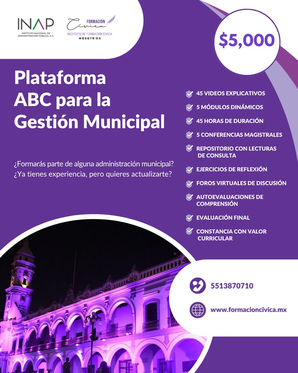 NosotrxsMX's tweet image. ¿Vas a integrarte a una administración municipal o ya formas parte de una?
La Plataforma ABC para la Gestión Municipal te ofrece 45 horas de formación práctica y especializada para fortalecer tu labor pública.
REGISTRO: forms.gle/3qgejVphhJDHrF…
📲 5513870710