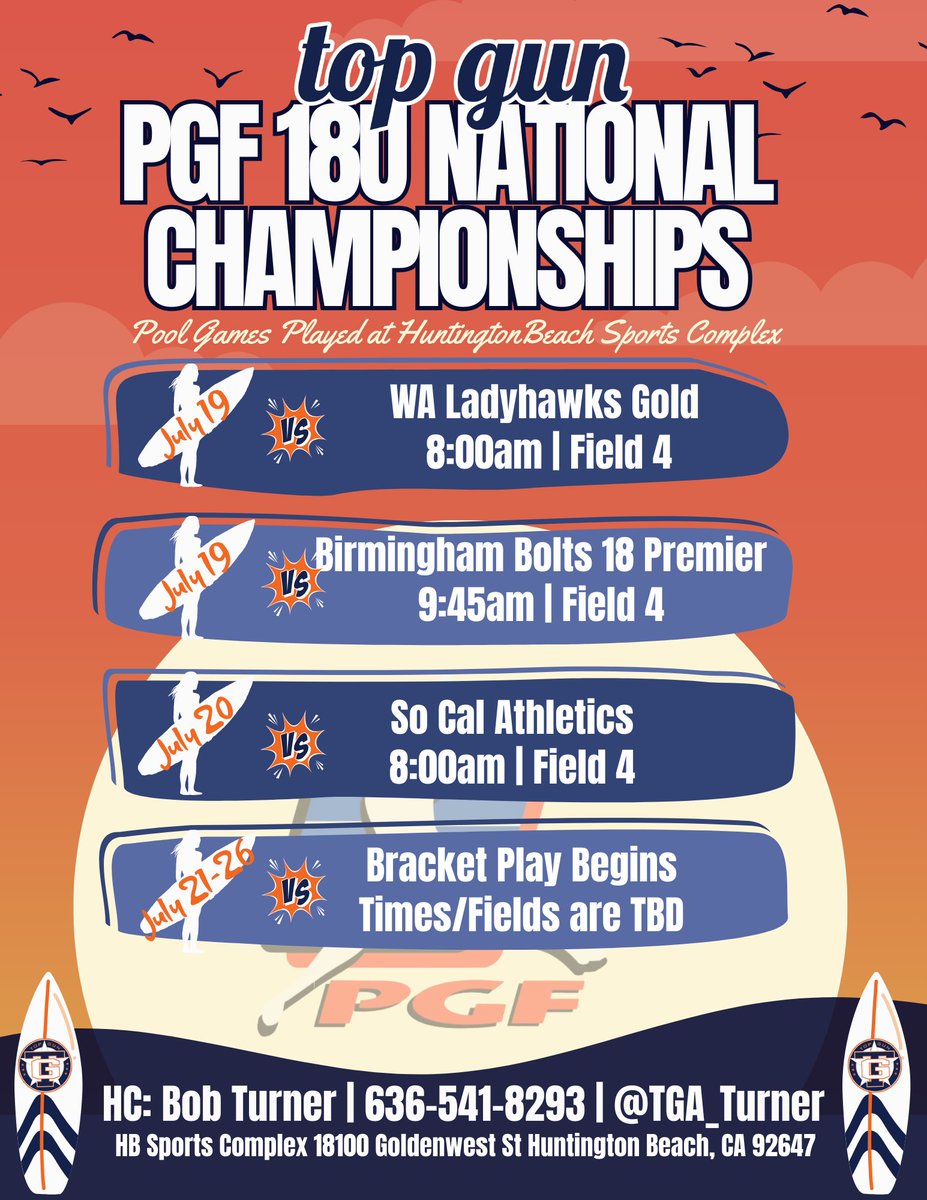 Top Gun National 18U (@tga_turner) on Twitter photo Back at it beginning at 8 am PST in Huntington Beach, CA. <a href="/PGFnetwork/">PGF</a> Premier National Championship play begins with pool play action today. <a href="/SoftbalAmerica/">Softball America</a> <a href="/topgunfastpitch/">Top Gun Fastpitch</a> <a href="/ExtraInningSB/">EXTRA INNING SOFTBALL</a> <a href="/LineDsoftball/">Line Drive Media</a> Back at it beginning at 8 am PST in Huntington Beach, CA. <a href="/PGFnetwork/">PGF</a> Premier National Championship play begins with pool play action today. <a href="/SoftbalAmerica/">Softball America</a> <a href="/topgunfastpitch/">Top Gun Fastpitch</a> <a href="/ExtraInningSB/">EXTRA INNING SOFTBALL</a> <a href="/LineDsoftball/">Line Drive Media</a>