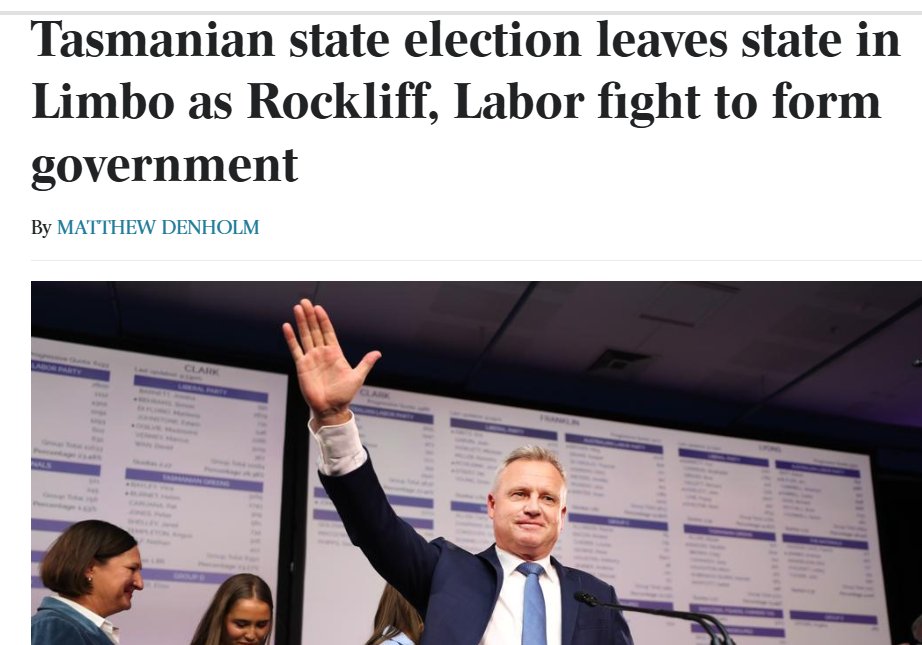 MatthewRDenholm's tweet photo. Rockliff claims victory for Libs but messy power struggle looms https://t.co/TTkMl4XjG5 via @australian #politas #auspol #TasElection2025 https://t.co/4UapbfyJWF
