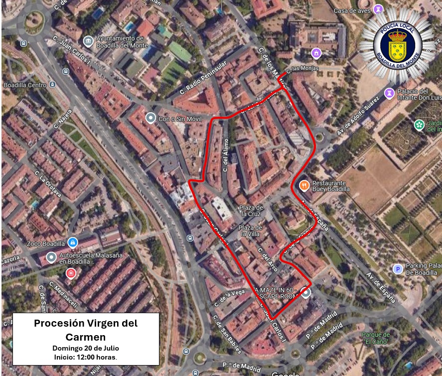 ℹ️ Información de Interés tráfico 📣
Mañana domingo a las 12:00 horas aproximadamente se realizará la Procesión de la Virgen del Carmen.

Habrá Cortes de tráfico  puntuales y momentáneos para el paso de la misma.
Disculpen las molestias.
#Boadilla