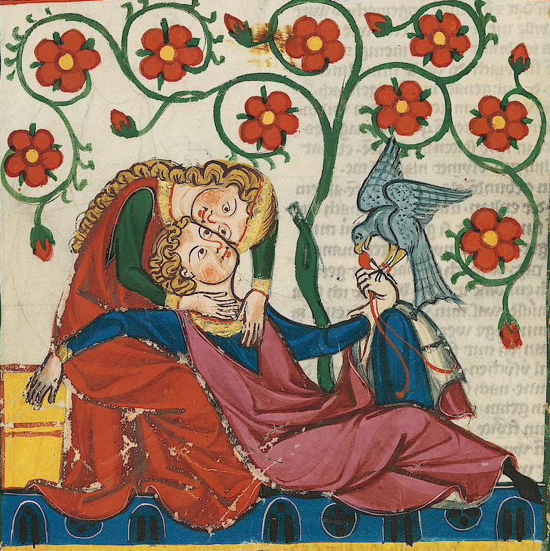 Frederick Hohenstaufen with his mistress Bianca, from the Codex Manesse (1304)