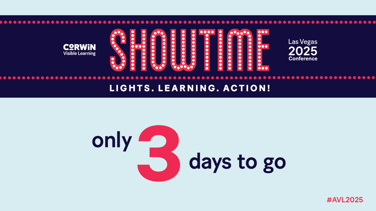 CorwinPress's tweet image. Lights, Learning, ACTION! We’re 3 days away from AVL 2025, the ultimate destination for educators passionate about transforming student success! ⏳ Grab your spot today and be part of shaping the future of education. ow.ly/F6in50VUgS9

#AVL2025 #visiblelearning