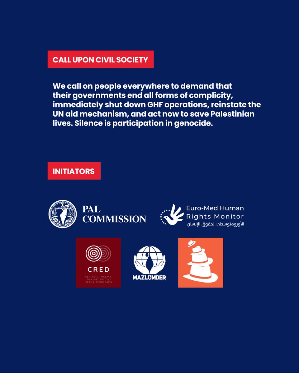 PALwarcrimes's tweet image. Urgent call to action: Starvation and 'Gaza Humanitarian Foundation (GHF)' are being used as genocidal weapons of war.
DEMAND GOVERNMENTS AIR-DROP AID ACROSS GAZA NOW.