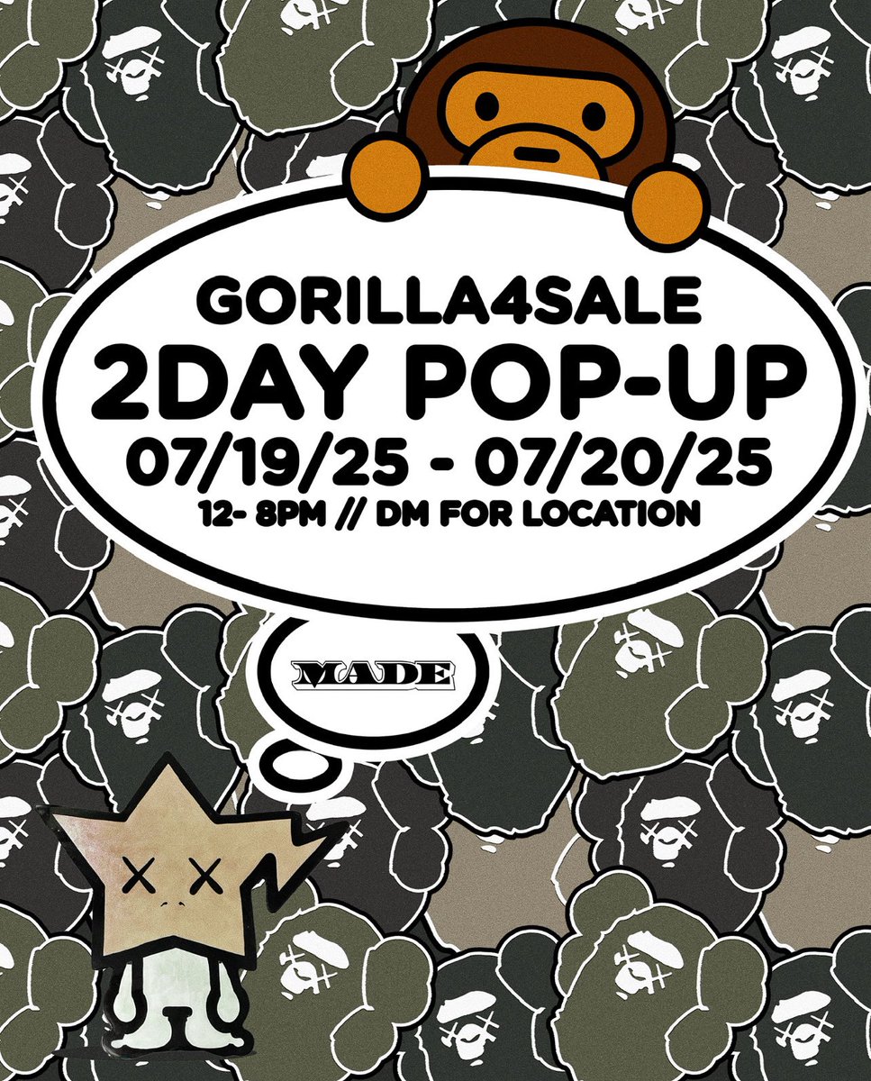 MADEgallery's tweet image. BAPE POP UP ALL WEEKEND
PULL UP ITS FREE Noon-8pm