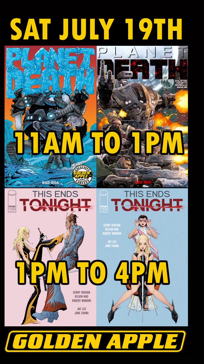 GAppleComics's tweet image. Today: Double Comic Launch: 11am to 1pm @badideahello Planet Death 🌎 ☠️
1pm to 4pm @ImageComics This Ends Tonight ⚔️ 🎰