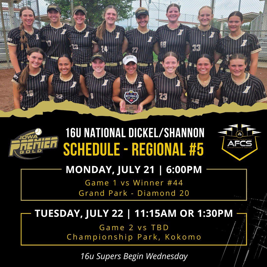 AJ LINCOLN (@ajlincoln23) on Twitter photo Last tournament of the summer season coming. <a href="/IowaPremierFP/">Iowa Premier Fastpitch</a> 16U Dickel/Shannon back in action for the Alliance National in Indianapolis on Monday!
<a href="/MandiBaldufnsr/">Mandi Balduf</a>
<a href="/ExtraInningSB/">EXTRA INNING SOFTBALL</a>
<a href="/LineDsoftball/">Line Drive Media</a>
<a href="/D1Softball/">D1Softball</a> Last tournament of the summer season coming. <a href="/IowaPremierFP/">Iowa Premier Fastpitch</a> 16U Dickel/Shannon back in action for the Alliance National in Indianapolis on Monday!
<a href="/MandiBaldufnsr/">Mandi Balduf</a>
<a href="/ExtraInningSB/">EXTRA INNING SOFTBALL</a>
<a href="/LineDsoftball/">Line Drive Media</a>
<a href="/D1Softball/">D1Softball</a>