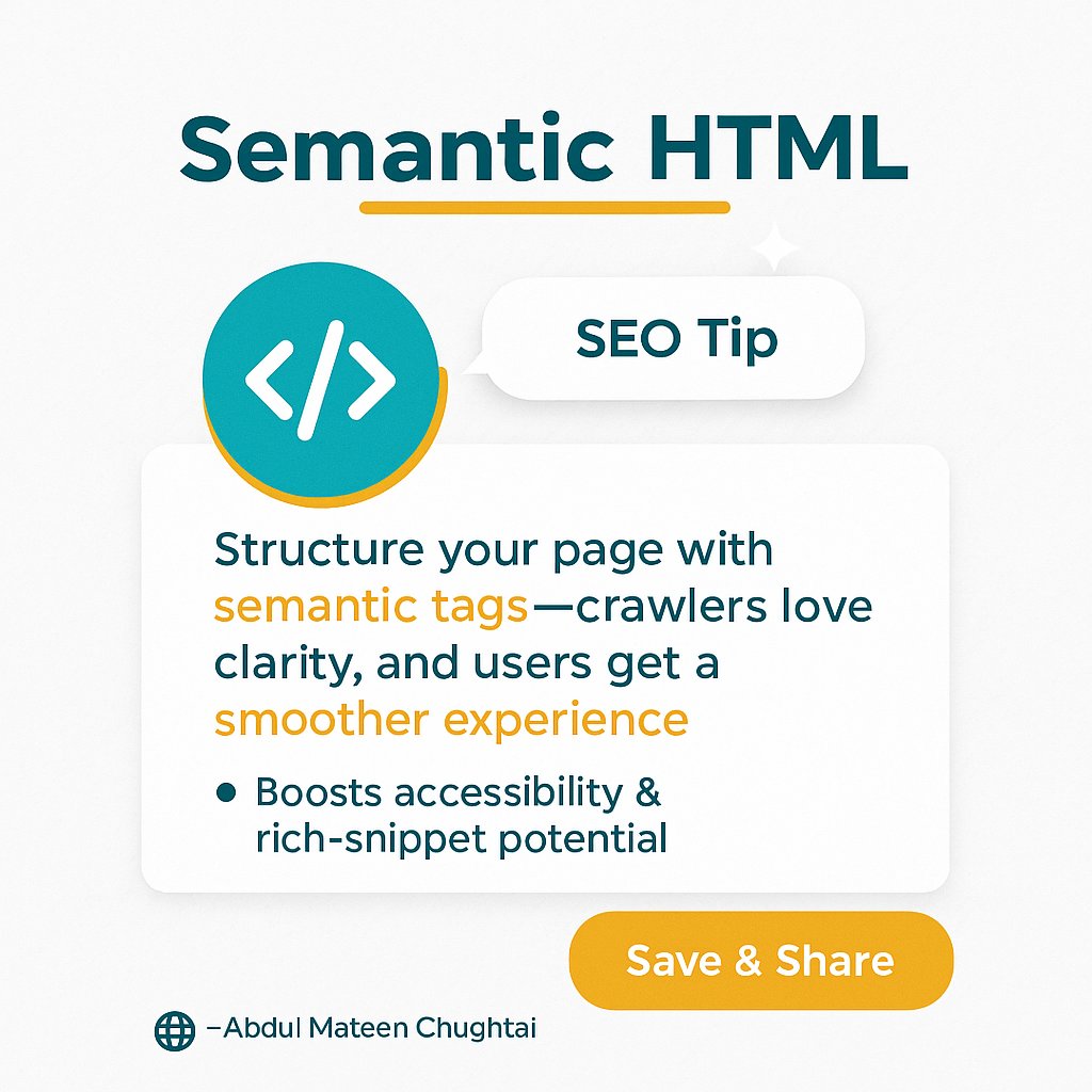 allwaydigital's tweet image. Semantic HTML = Clean SEO + Better UX
Use tags like &lt;header&gt;, &lt;main&gt;, and &lt;footer&gt; for structure.
🧠 Google loves it.
🦾 Screen readers need it.
📈 Snippets reward it.
Save. Apply. Share.
#SemanticHTML #SEOtips #WebDev #UXUI #HTMLCSS #FrontendDev #CodingTips