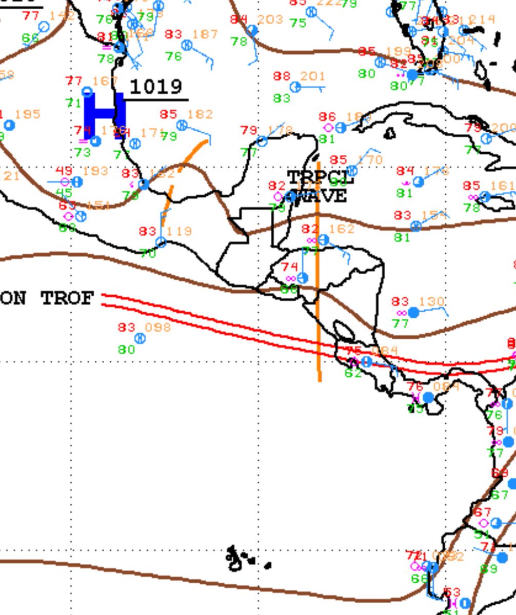 ClimaenGuate's tweet image. Se intensifica el viento norte / noreste con algunas ráfagas en zonas montañosas, además se tiene mayor ingreso de polvo del Sahara.
Una débil onda tropical ingresará pudiendo favorecer lluvias y tormentas en Izabal, sectores de oriente, suroriente, franja transversal del norte,…