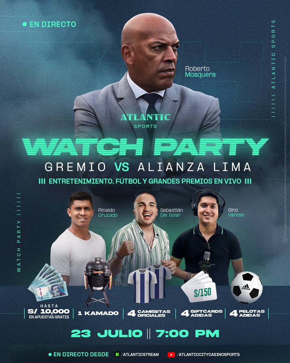 🎉 ¡𝗘𝗹 𝗚𝗿𝗲𝗺𝗶𝗼 𝘃𝘀 𝗔𝗹𝗶𝗮𝗻𝘇𝗮 𝗟𝗶𝗺𝗮 𝘀𝗲 𝘃𝗶𝘃𝗲 𝗮 𝗹𝗼 𝗴𝗿𝗮𝗻𝗱𝗲 𝗰𝗼𝗻 𝗔𝘁𝗹𝗮𝗻𝘁𝗶𝗰 𝗦𝗽𝗼𝗿𝘁𝘀!

Este miércoles 23 a las 7:00 p.m. prende la emoción en nuestro Watch Party EN VIVO 🔴

💥 Participa por premios increíbles:
🎁 S/10,000 en apuestas gratis