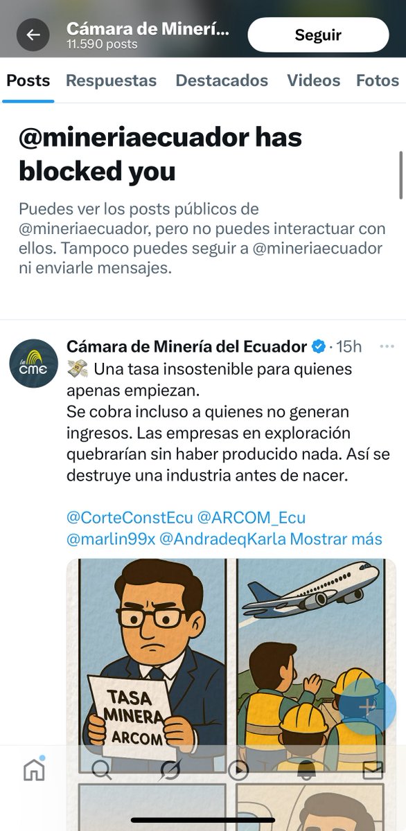 Jorge Luis Hidalgo (@jorgeluishidalg) on Twitter photo A la Cámara de la Minería no le ha gustado que se le cuestione.
Demandan al estado por la justa tasa minera pero guardan SILENCIO por los subsidios de electricidad y combustibles que les da el estado.
Son un sector ingrato y mal agradecido con este país. 
Me honra su bloqueo!! A la Cámara de la Minería no le ha gustado que se le cuestione.
Demandan al estado por la justa tasa minera pero guardan SILENCIO por los subsidios de electricidad y combustibles que les da el estado.
Son un sector ingrato y mal agradecido con este país. 
Me honra su bloqueo!!