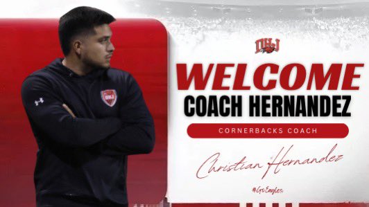 Welcome Coach Hernandez to The Hill!

Coach Hernandez will serve as our Cornerbacks Coach at DHJ. A former DB at Chisholm Trail High School, Coach brings with him great enthusiasm and position knowledge. Welcome to the Eagle Family! 

#GoEagles🦅