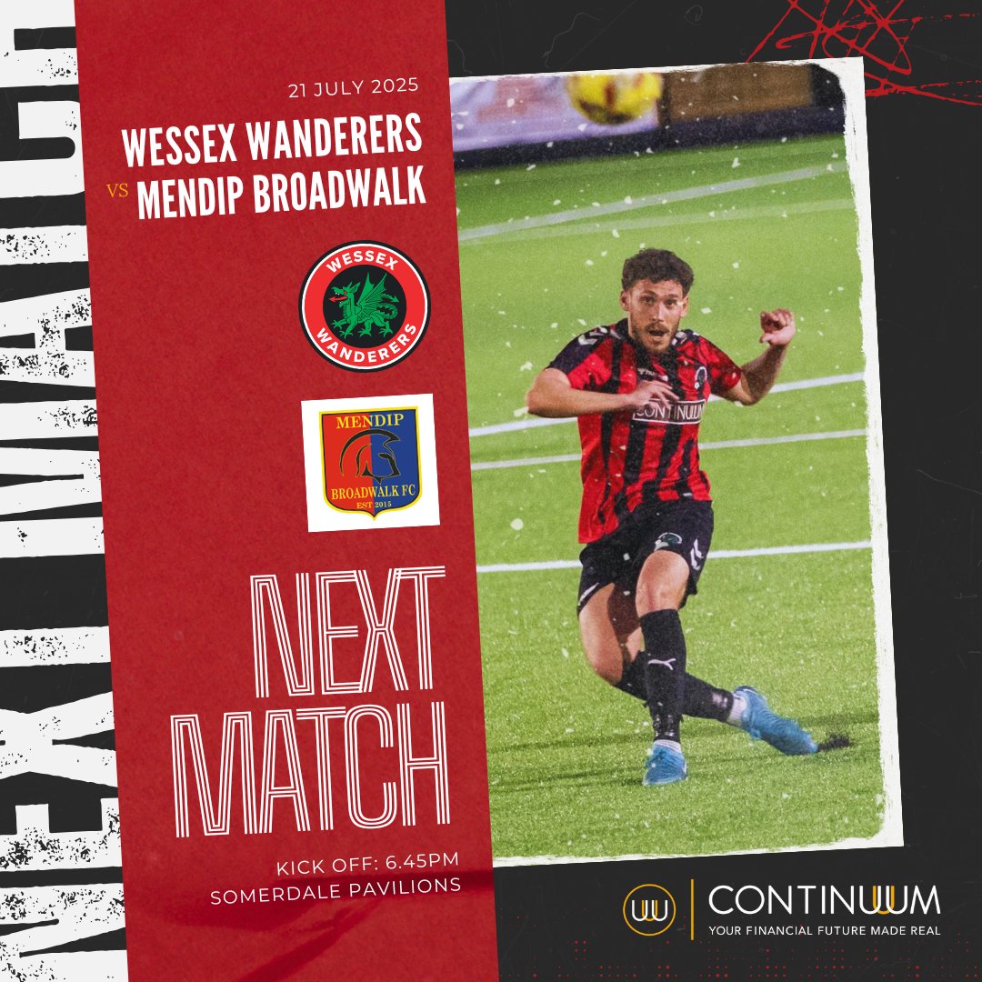Wessex are back in pre season action on Monday with a game against Mendip Broadwalk in the Fry's Cup.

🏆 Fry’s Cup

🆚 Mendip Broadwalk FC

📆 Monday 21st July

⏱️ KO 6.45pm

🏟️ Somerdale Pavilion, Keynsham, BS31 2FF 

Get along and support the boys! #upthewessex