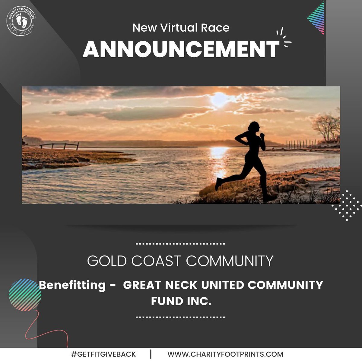 New virtual race alert! 💪🏽🎉

Lace-up and join our newest virtual race, Gold Coast Community! The goal is to log 30,000 miles and raise $50,000, working together towards a shared mission.❤️💚

Join us and change lives. Sign up today -buff.ly/ZY1JesN 

#CharityFootprints