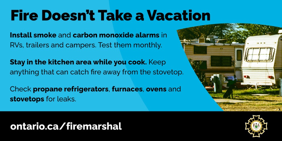 Fire doesn't take a vacation - be sure to install smoke and carbon monoxide alarms in RVs, trailers and campers. Test them monthly.

#FireSafety