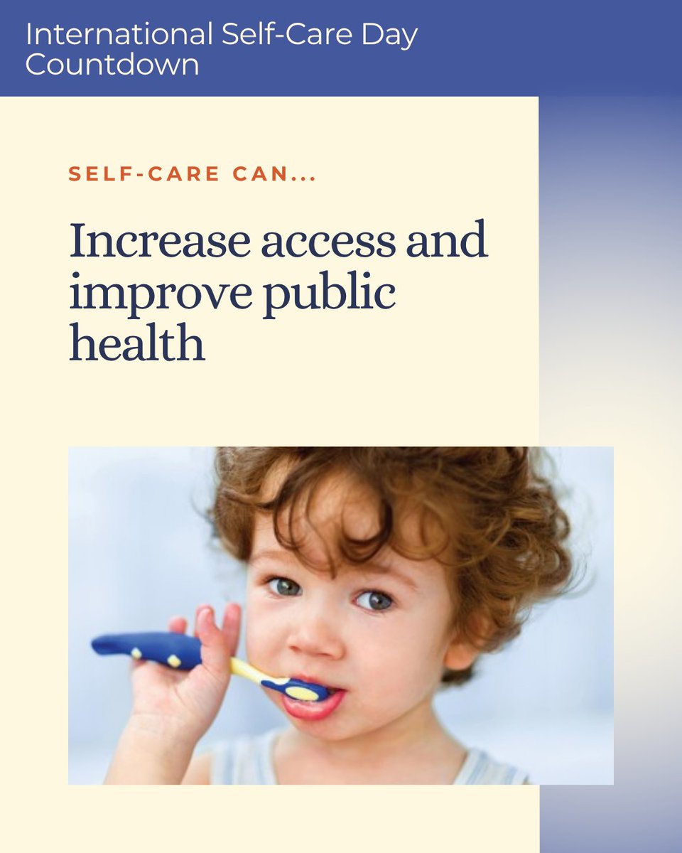 CHPA's tweet image. The countdown to #InternationalSelfCareDay on July 24 begins! Expanding access to safe, effective self-care products empowers individuals to take charge of their health. That’s why we support the Oral Health Products Inclusion Act—legislation to expand HSA/FSA eligibility to…